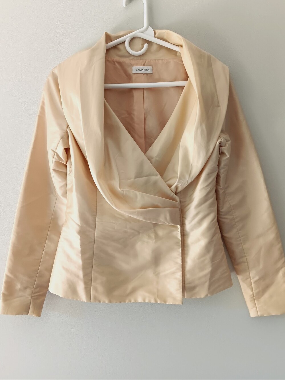 Calvin Klein Dramatic Drape Neck Dress Double Breasted Blazer Ivory Small